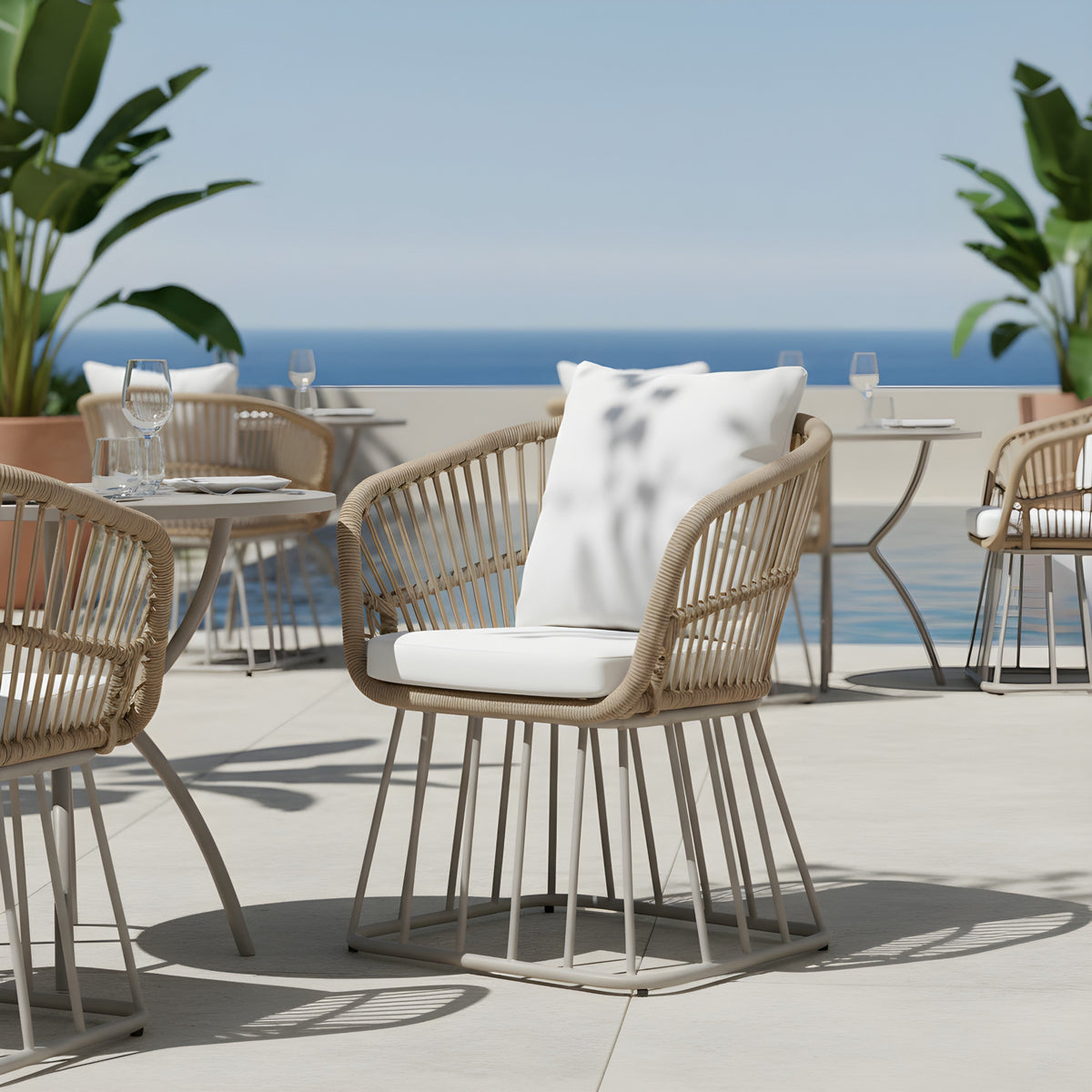 Outdoor Dining Chair MP1 - Teak Finish Wicker & Steel Frame