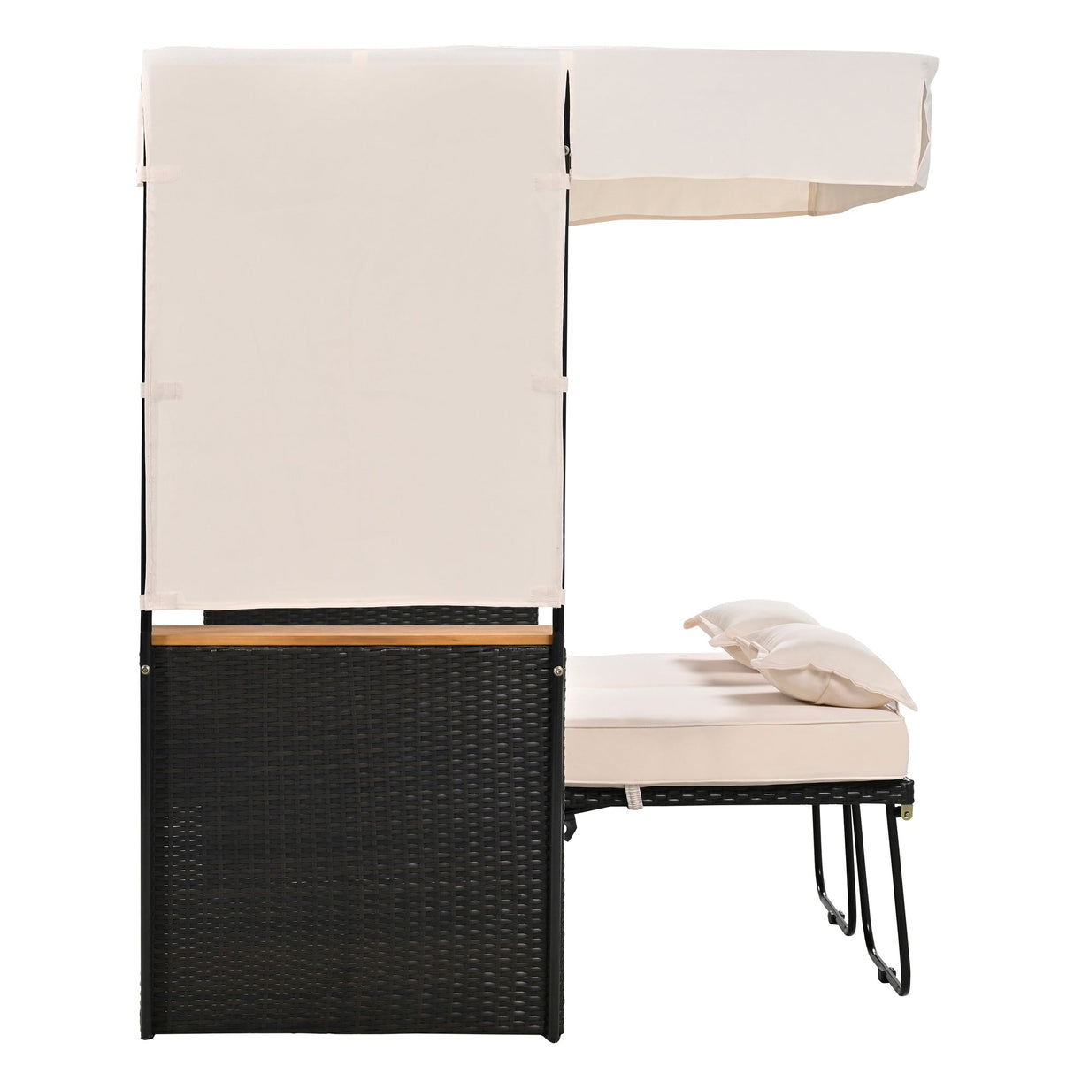 Bethany Two-Person Outdoor Rattan Daybed with Adjustable Canopy and Hidden Storage