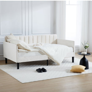 Elena - Boucle Upholstered Daybed, Ribbed Tufted Backrest