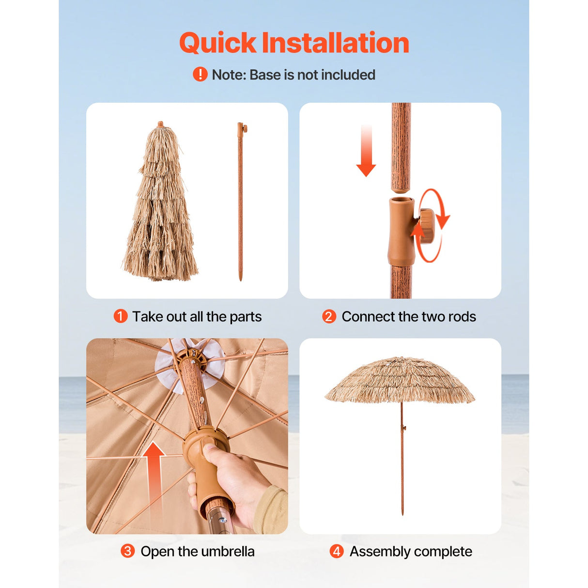 Tiki Umbrella Thatched Patio Umbrella 6 ft Poolside Beach Umbrella