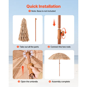 Tiki Umbrella Thatched Patio Umbrella 6 ft Poolside Beach Umbrella