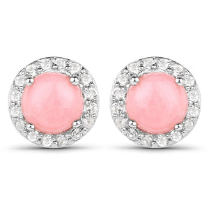 1.36 Carat Genuine Pink Opal and White Topaz .925 Sterling Silver Earrings