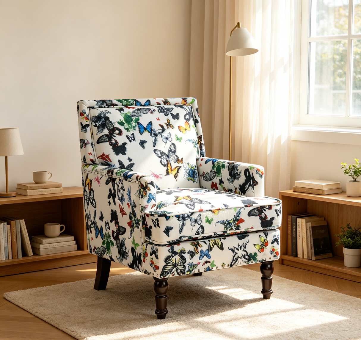 Upholstered Accent Chair - Vintage Armchair with Solid Wood Legs