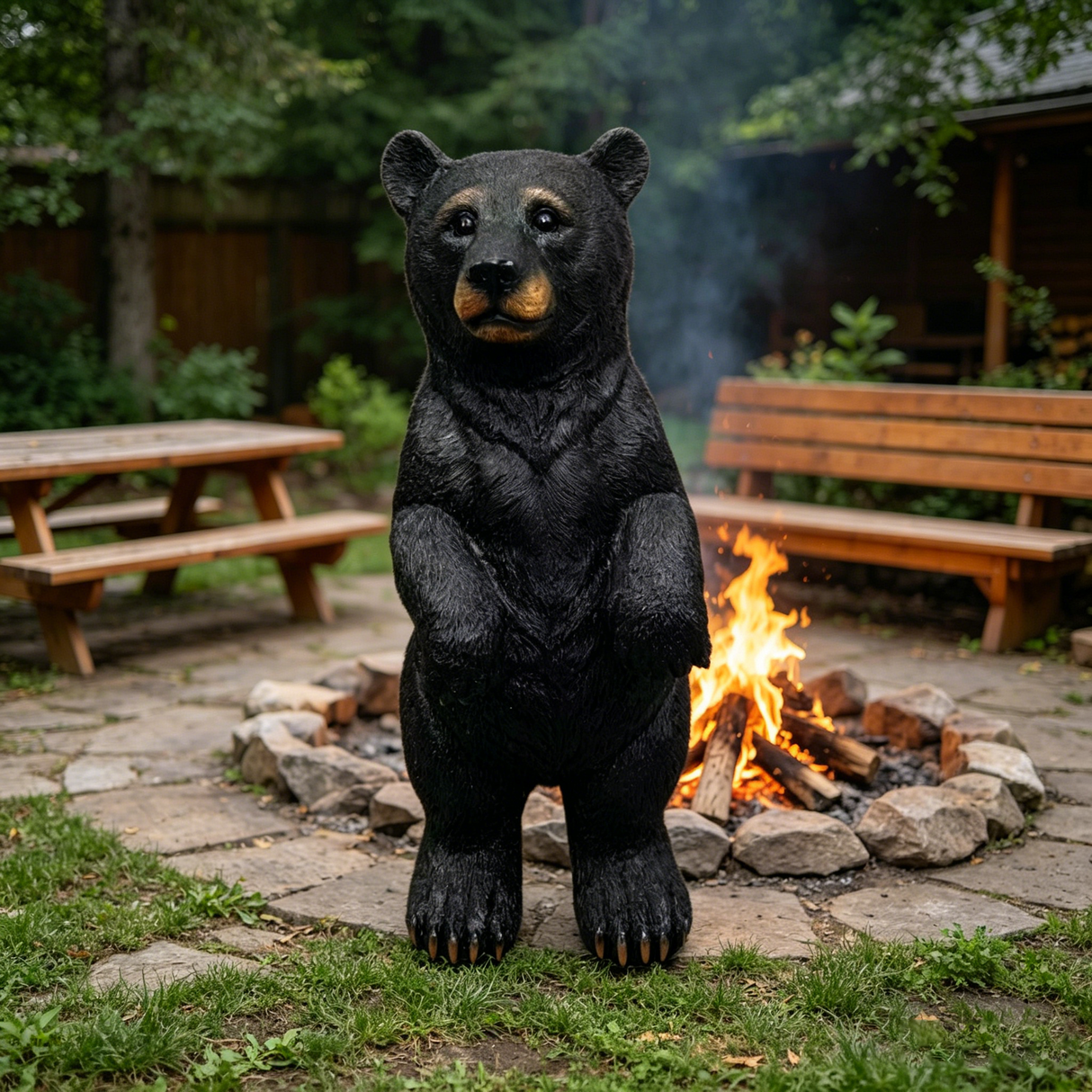 19.69" Weather Resistant Resin Standing Black Bear Sculpture
