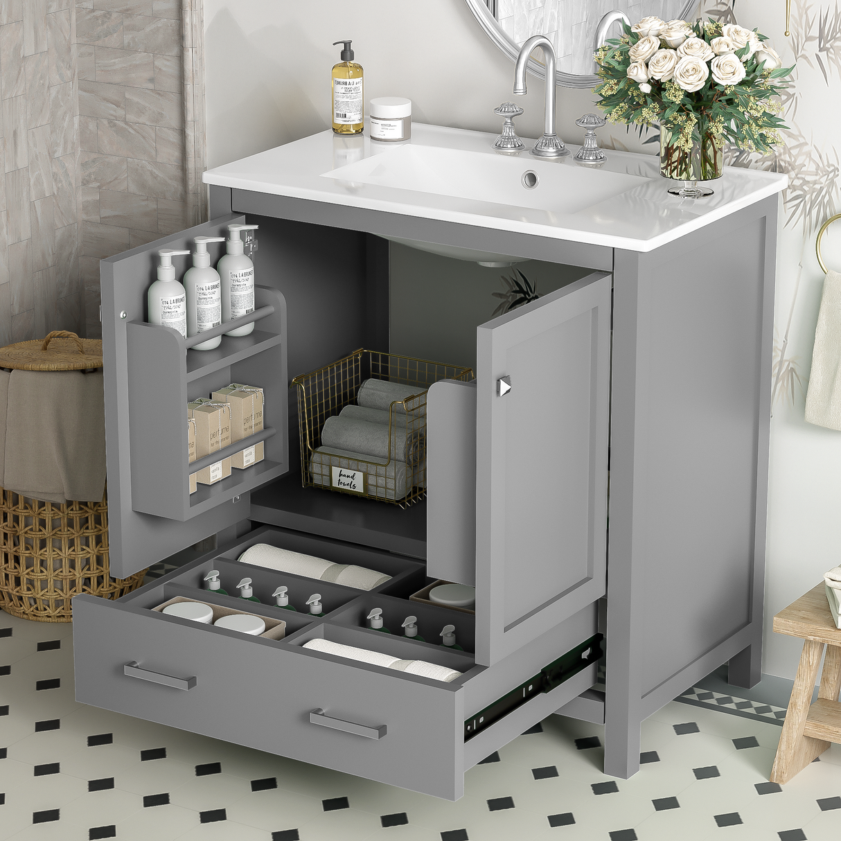 30" Blue Bathroom Vanity with Single Sink