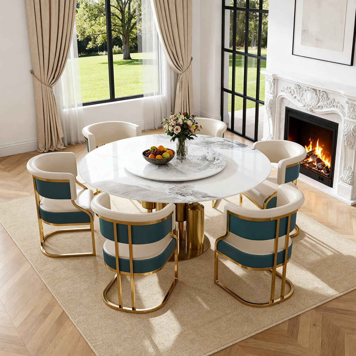 59" Round Sintered Stone Dining Table Set