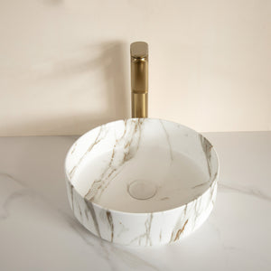 14'' Bathroom Sink, Round Vessel Ceramic Sink with Stone Pattern