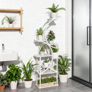 White S-Shaped Plant Stand, 8 Tier Plant Shelf