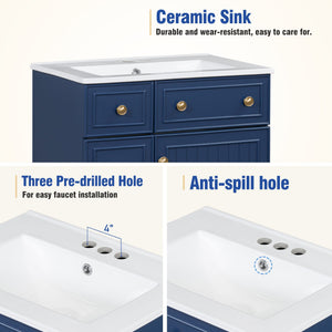 Transitional Style Bathroom Vanity Cabinet With Ceramic Sink