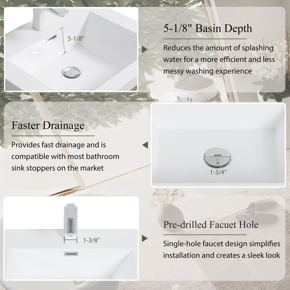 24" Wall-Mounted Bathroom Vanity with Sink