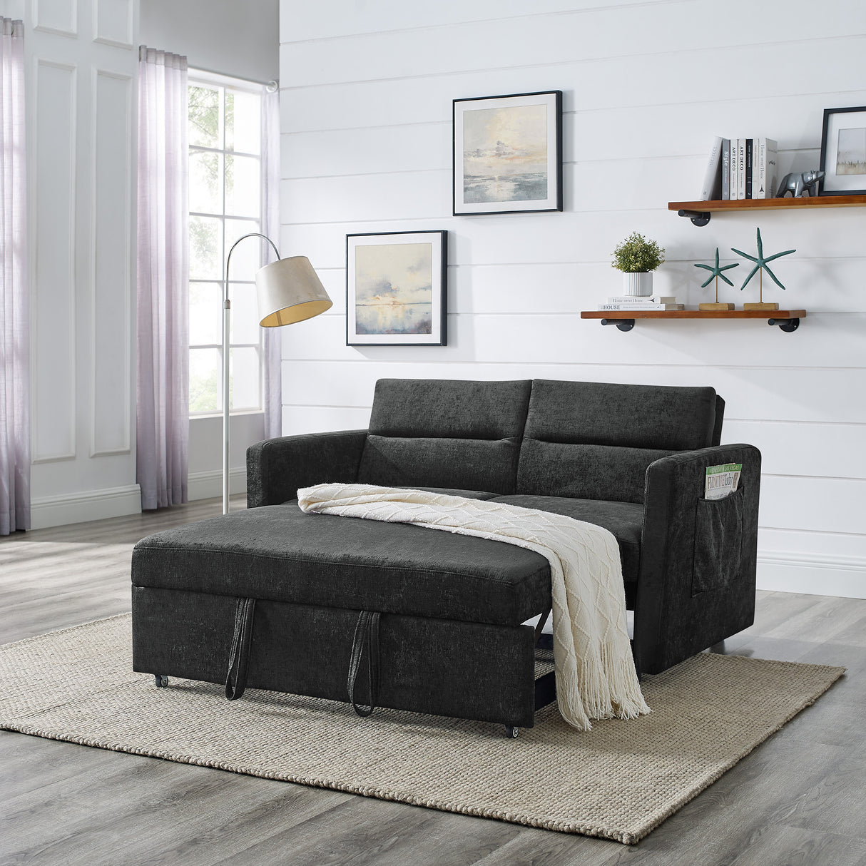 Burlington Convertible Chenille Sleeper Loveseat