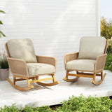 [Set of 2] Contemporary Minimalist Beige Wicker Rocking Chair with Soft Polyester Cushions and Durable Wooden Frame, Perfect for Indoor and Outdoor Spaces like Patio, Balcony, or Living Room