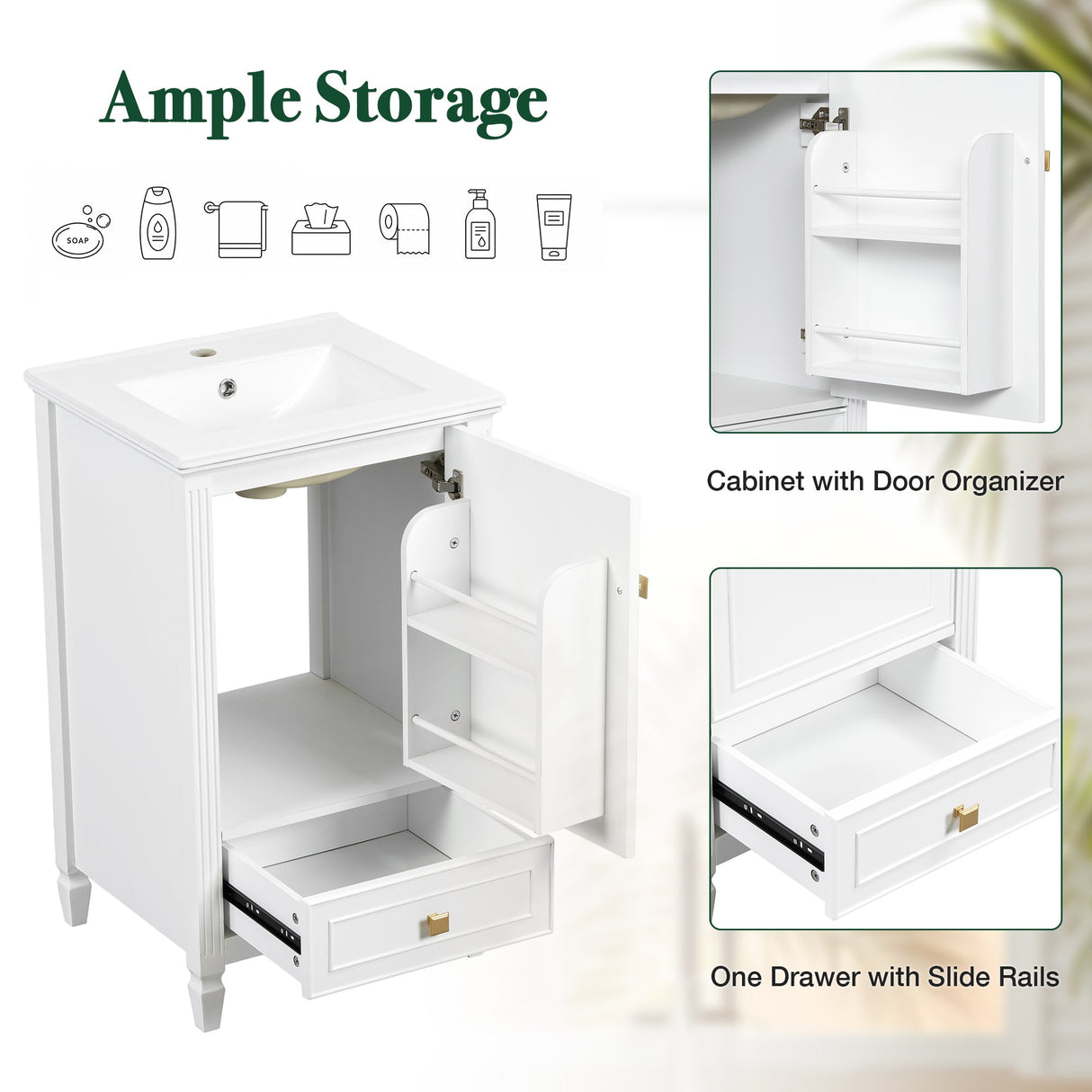 20" Bathroom Vanity with Ceramic Sink and Storage Cabinet
