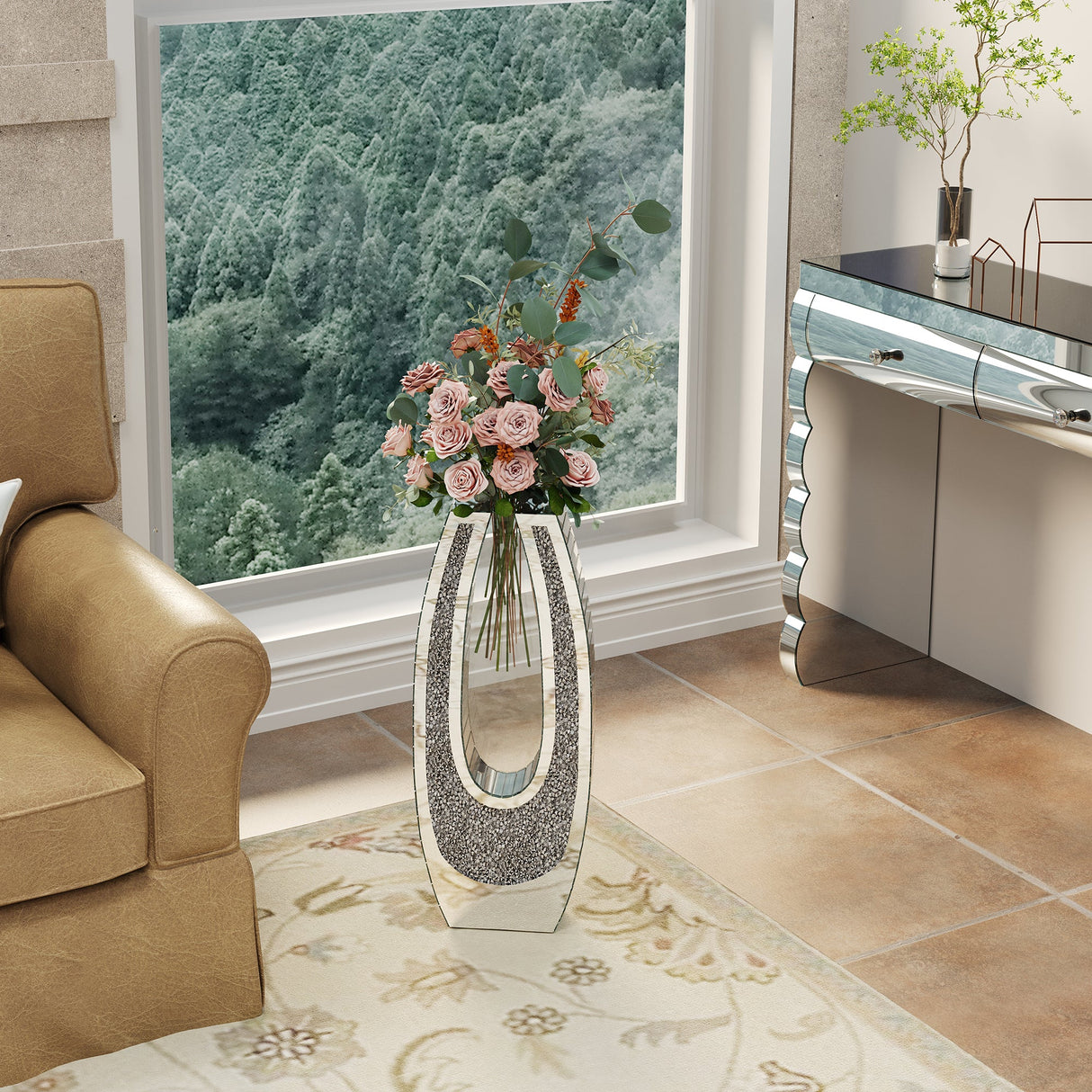 24.01" U-Shaped Floor Vase Shattered Diamond Mirror Surface
