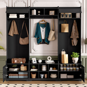 Wide Hall Tree With Shoe Storage, 4 In 1 Entryway Bench