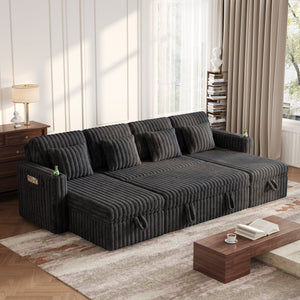 U Shaped Plush Corduroy Fluffy Sectional Sleeper Sofa