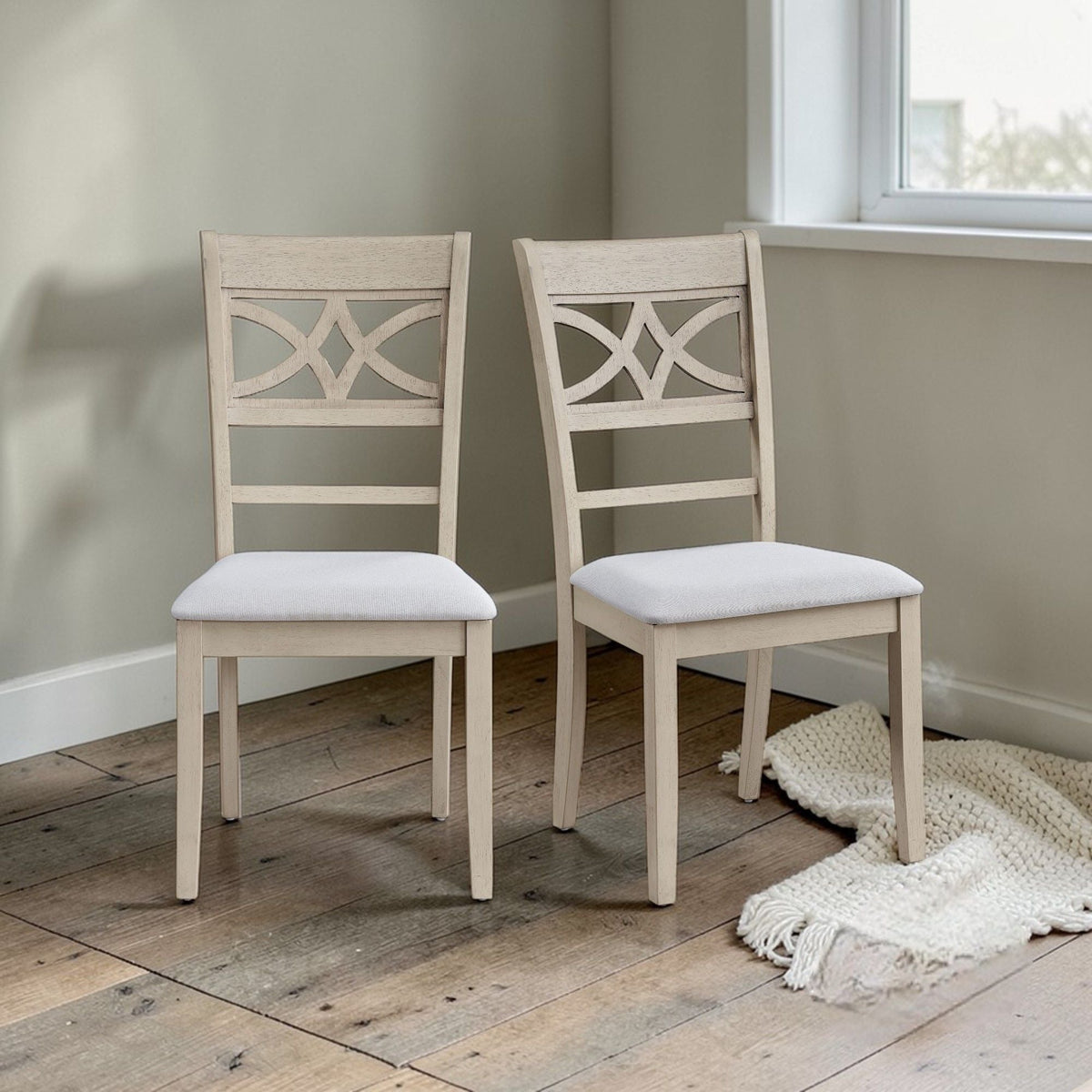 Antique Gray Side Chair Set with Padded Cushion - Set of 2