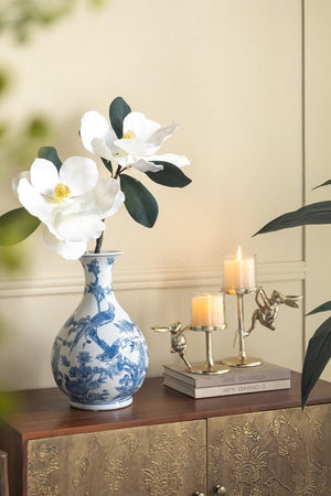 Gold Rabbit Pillar Candle Holders with Glass Shade - Set of 2