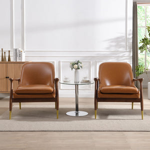 Mid-Century Accent Chair With Cushioned Seat, Brass Tipped Legs