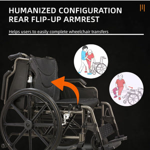 Lightweight Foldable Nursing Wheelchair For Adults Double X Force Support, 300Lbs Capacity, Breathable Cushion & Anti Backflip Design With Tires, Adjustable Seat Belt, Quick Release Wheels - Gray