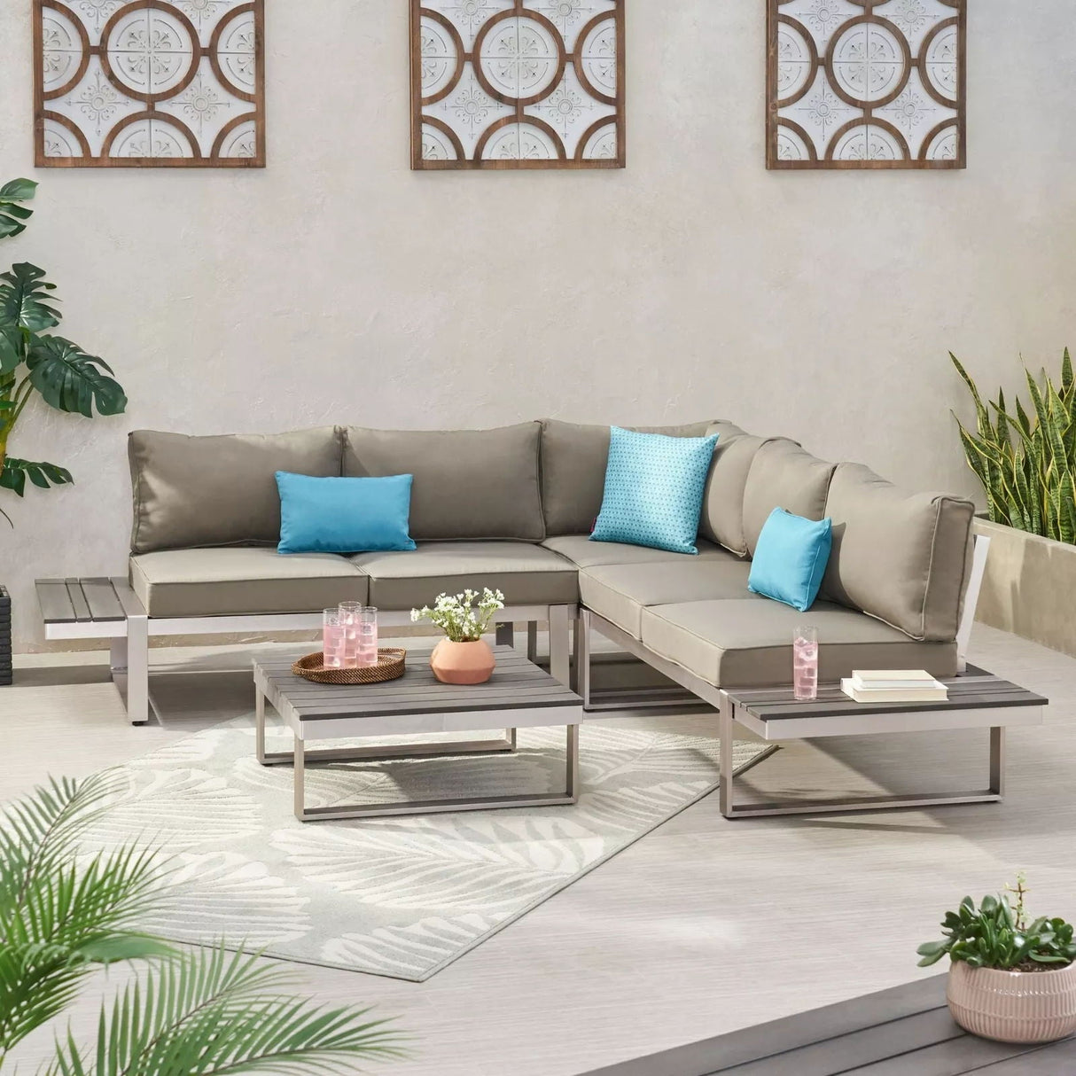 Sterling Outdoor V Shaped 5 Seater Sofa Set With Cushions