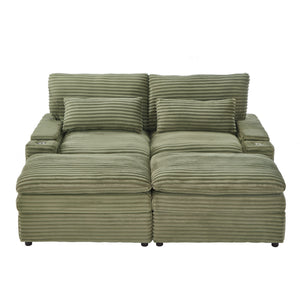 Convertible Loveseat Sofa With Storage, USB Ports, Cup Holders