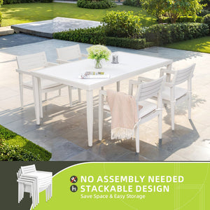 Outdoor Patio Aluminum Stationary Dining Chairs 4PCs with Outdoor-Grade Sunbrella Fabric Cushions