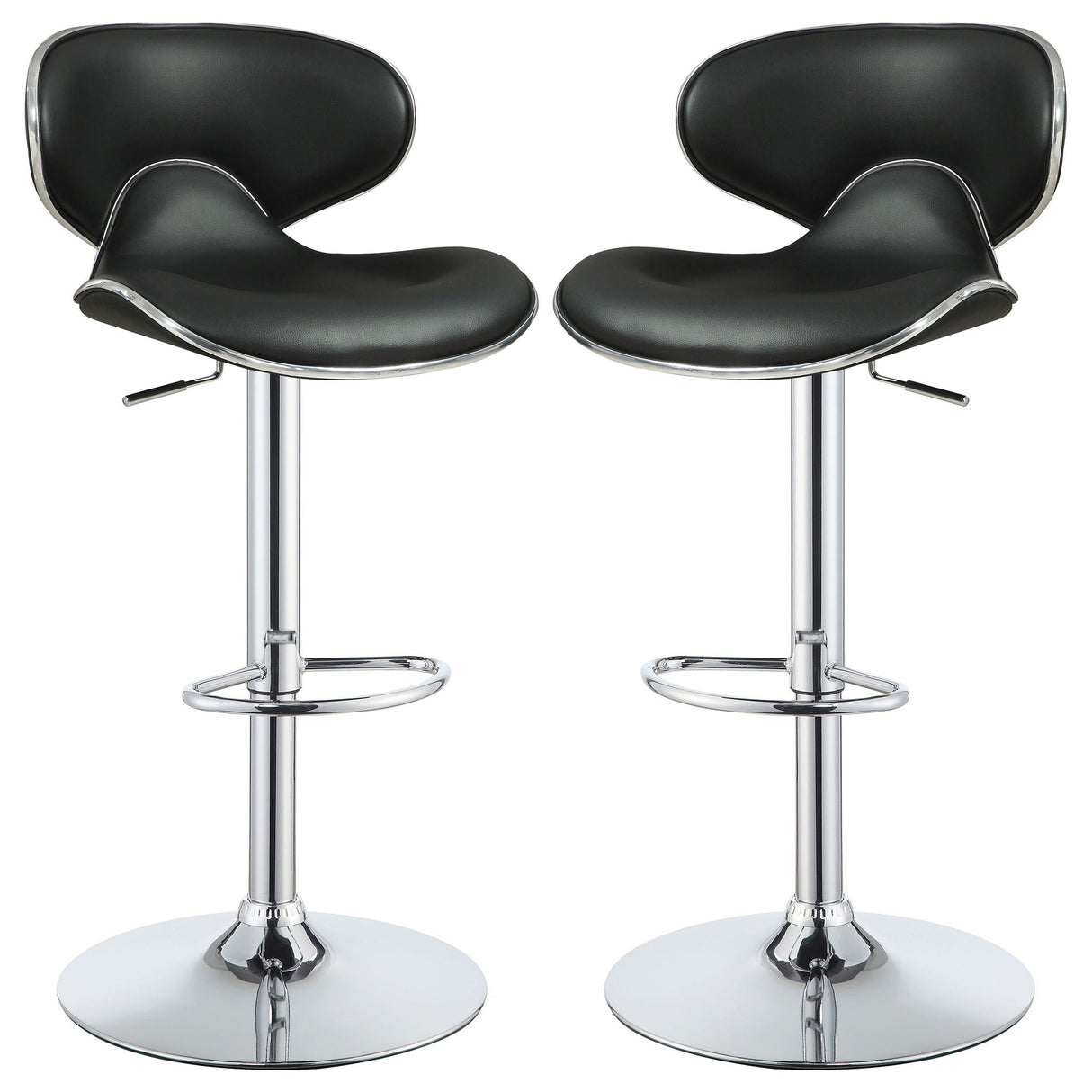 Bar Stool With Curved Design, Height Adjustable & Swivel Base (Set of 2) - Black
