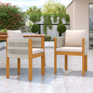 Acacia Wood Outdoor Dining Chairs 2-Pack with Beige Cushions