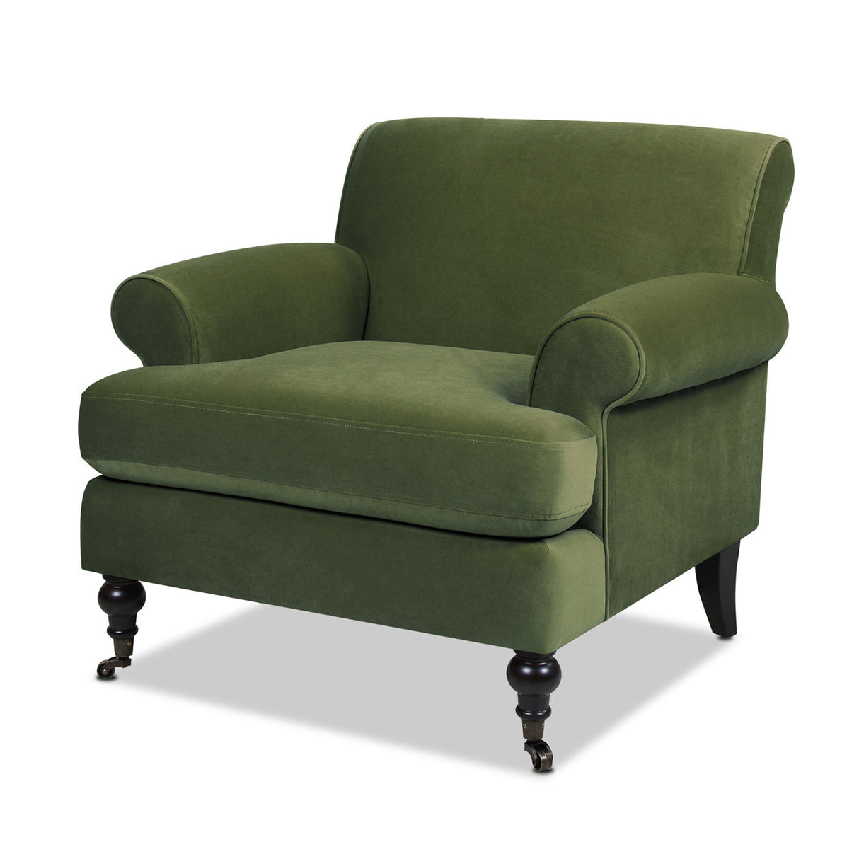 Alana 38" Lawson Accent Arm Chair Metal Casters, Olive Green Performance Velvet