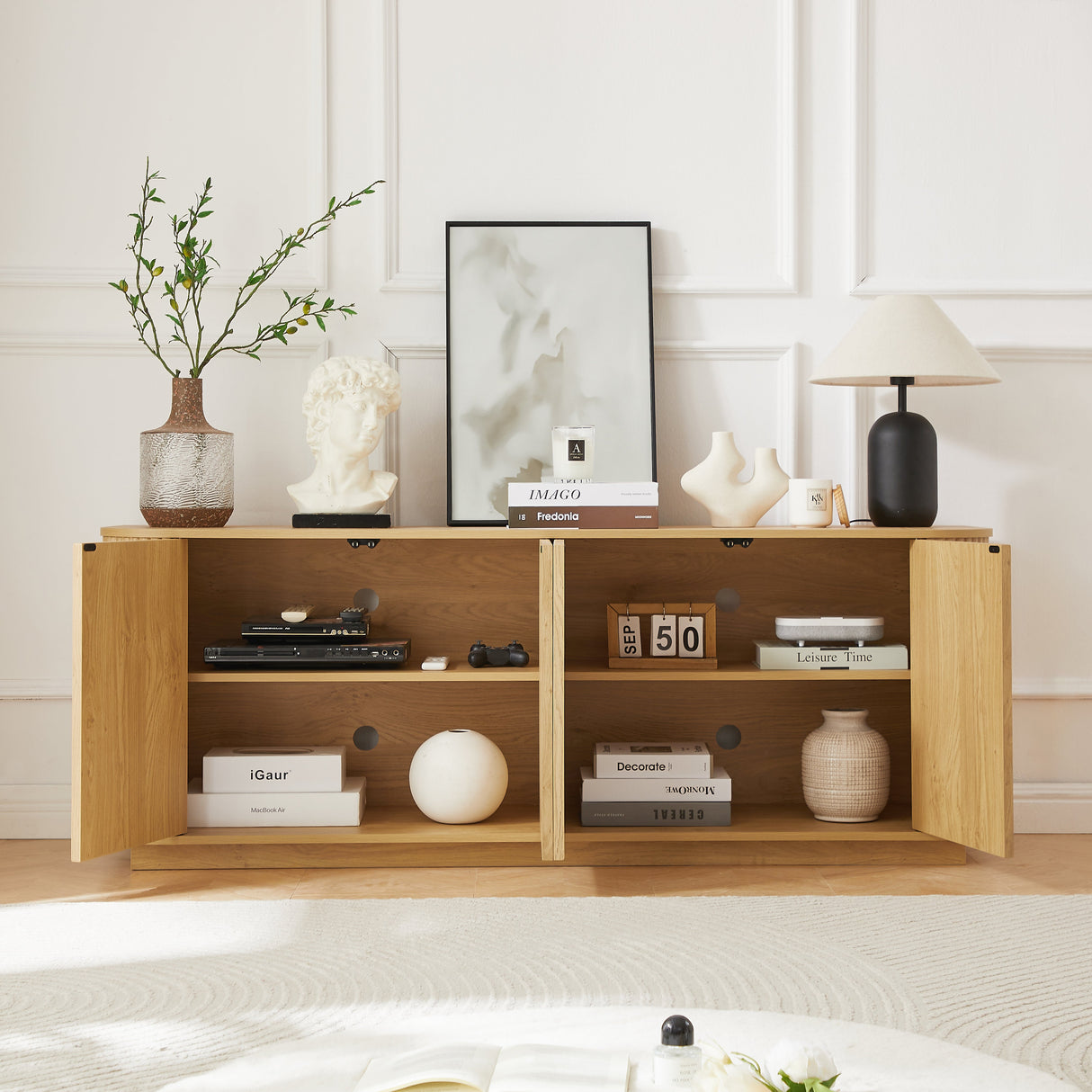 Modern Fluted Sideboard Storage Cabinet