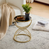 Modern Side Table with Golden Metal Frame and Black Mirror Top