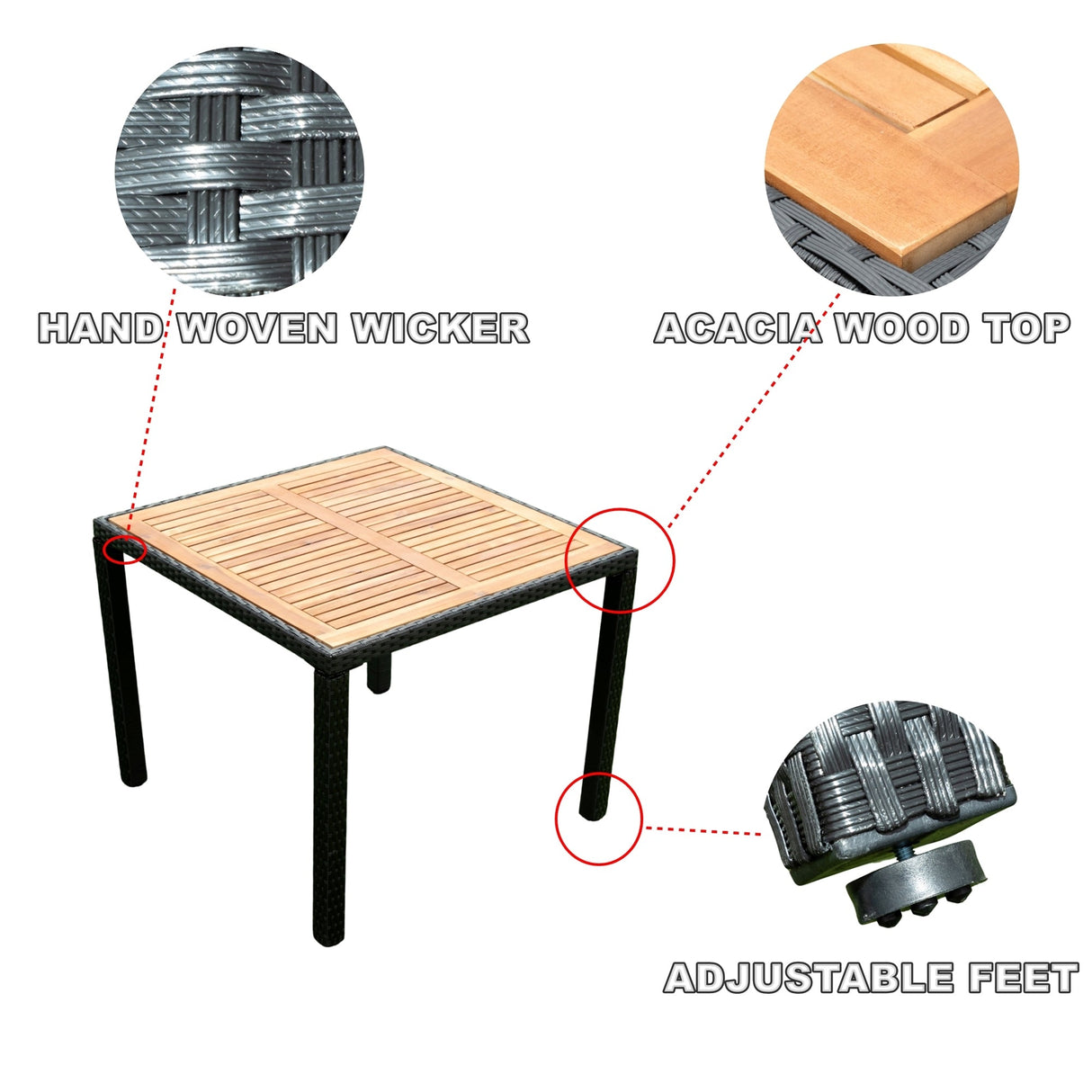 EELIFEE 5-Piece Outdoor Patio Wicker Dining Set with Acacia Wood Top