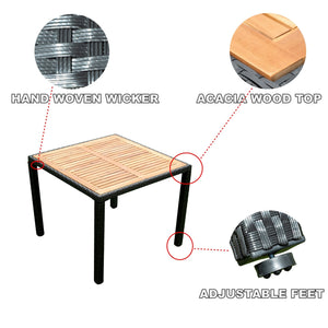 EELIFEE 5-Piece Outdoor Patio Wicker Dining Set with Acacia Wood Top