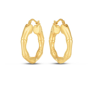 14k Yellow Gold Medium Bamboo Hoop Earrings