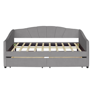 Upholstered Daybed With Two Drawers And Wood Slat