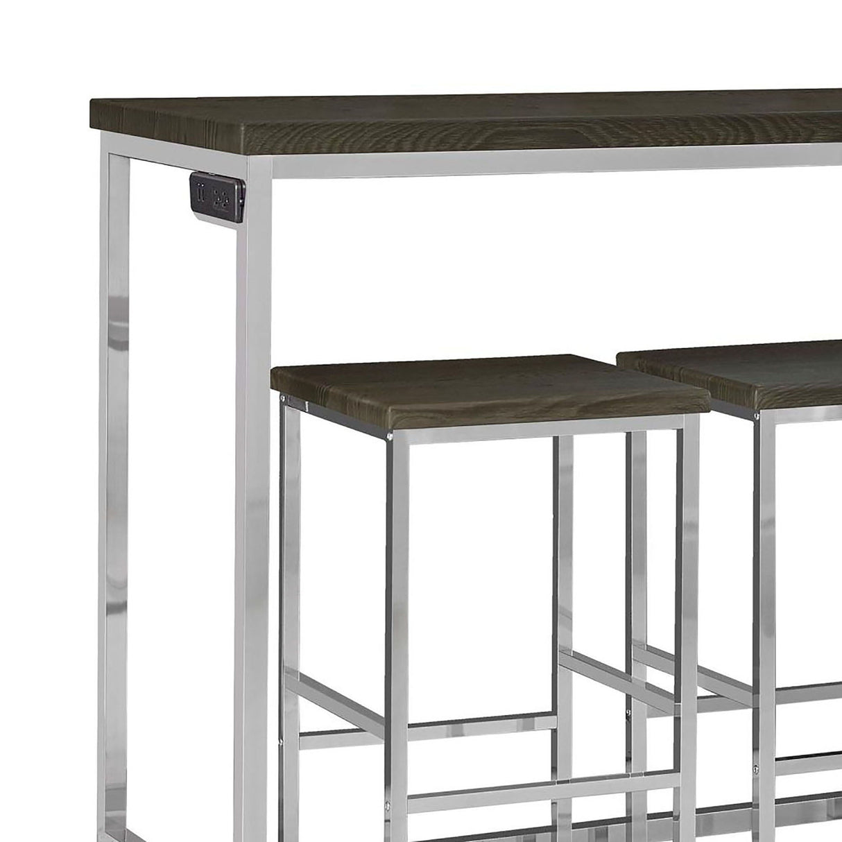 4 Piece Counter Table Set With Built In Power Outlet - Brown