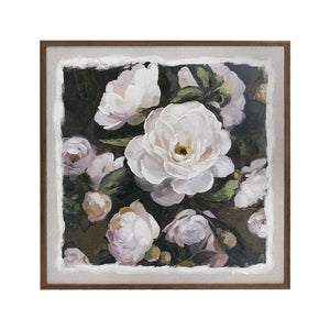 39.4x39.4 Hand-Painted White Rose Canvas Art with Brown Pine Wood Frame