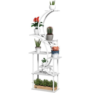White S-Shaped Plant Stand, 8 Tier Plant Shelf