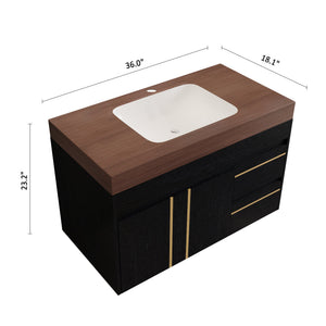 36" Floating Bathroom Vanity with Ceramic Sink and Faux Marble Top