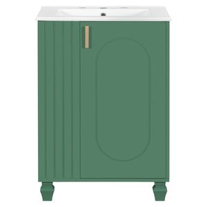 Classic Retro Bathroom Vanity With Sink, Door Shelf, Side Open Storage Frame