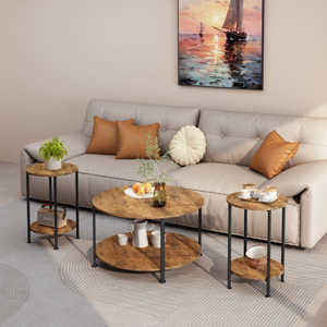 3-Piece Coffee Table and End Table Set (Rustic Brown)