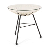 Modern NUSA Side Table with Tempered Glass Top and Polyethylene Rattan Base in White