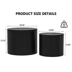 Nesting Coffee Table Set of 2, Modern Round Wood Side Tables