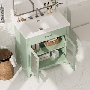 30 Inches Bathroom Vanity with Tempered Glass