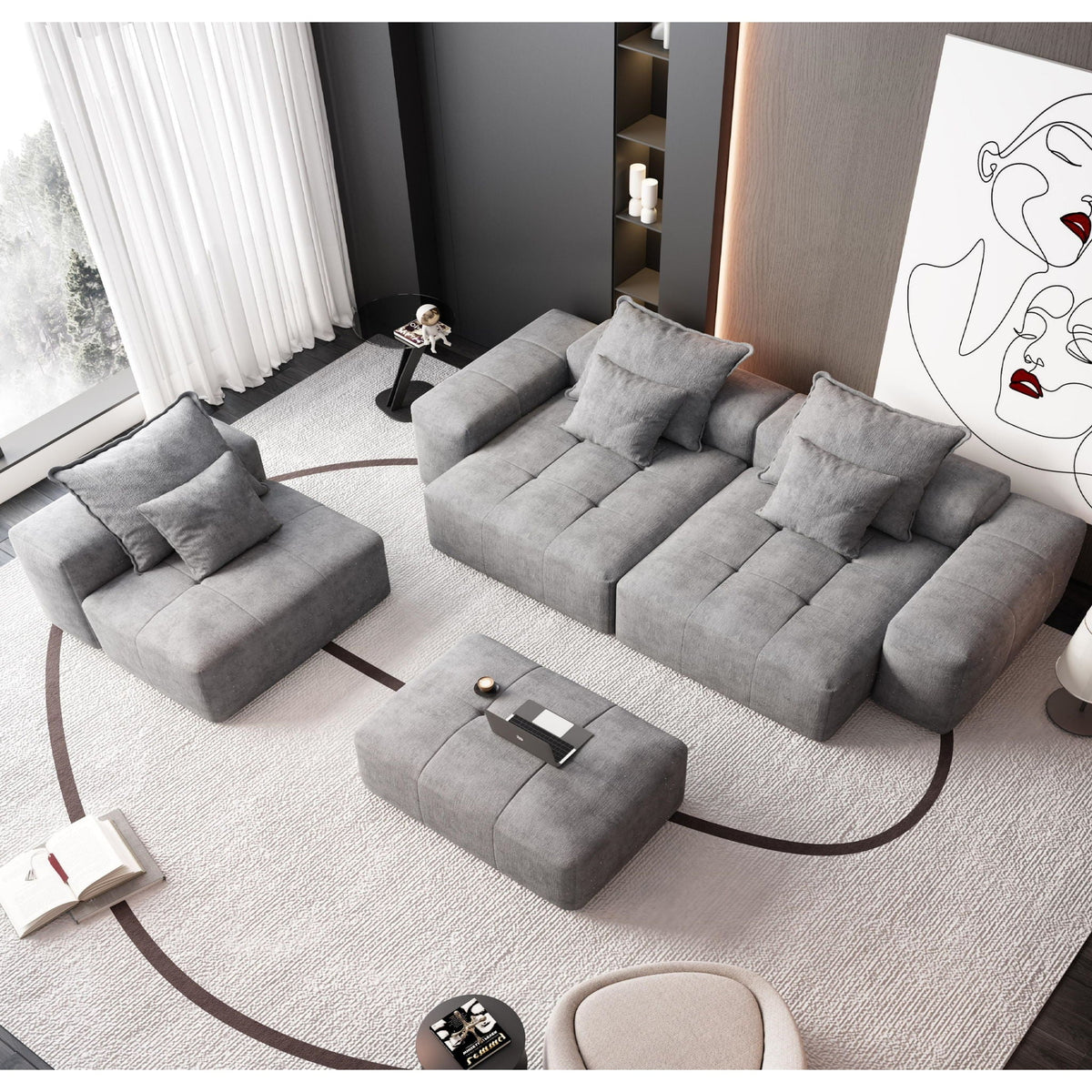 Modern Oversized Modular Sectional Sofa with Pillows - Multiple Colors