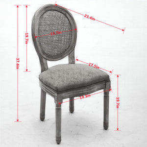 French Style Solid Wood Frame Antique Painting Fabric Rattan Back Dining Chair (Set of 2)