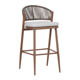 Outdoor 30.25' Bar Height  Aluminum Frame Counter Stools with Scallop-shaped Backrest & Water-resistant CushionsSet of 2Teak Finish