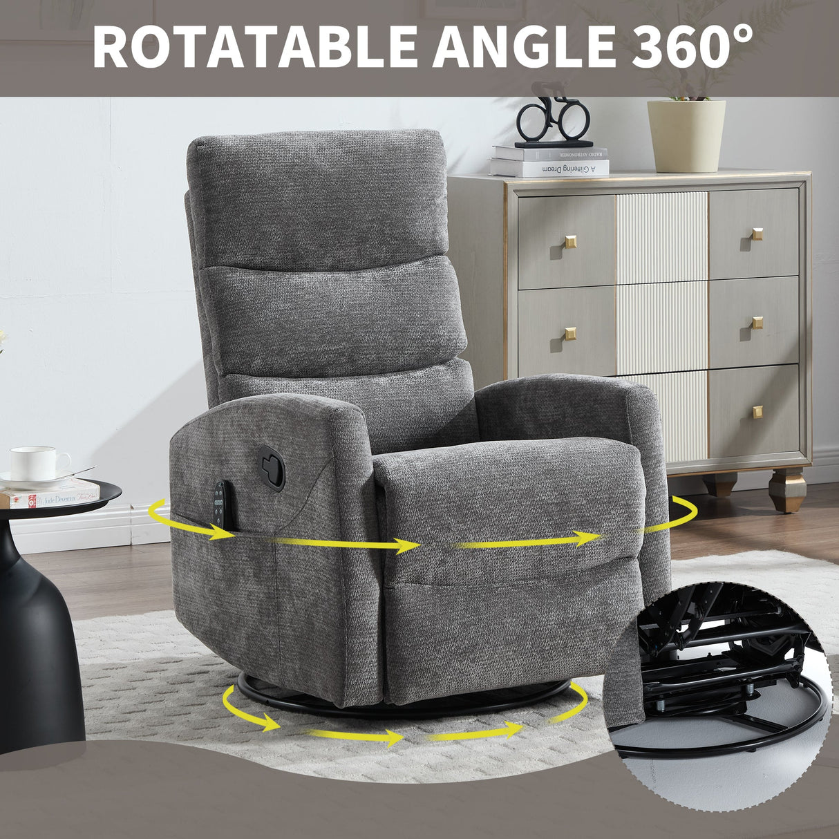 Heat Massage Manual Recliner Chair with Rocker and Swivel in Fabric