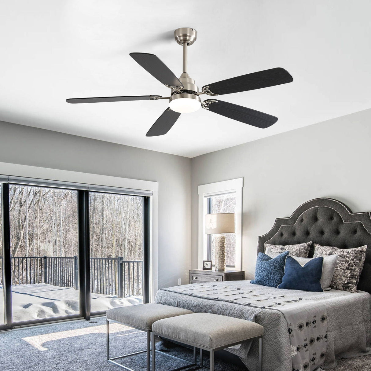 Ceiling Fan With LED Light, 6 Speed Wind, 5 Blades, Remote Control DC Motor